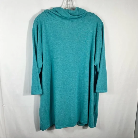 Forgotten Grace Teal Funnel Cowl Neck Soft Knit Half Sleeve Pullover Sweater 2XL - Picture 4 of 4